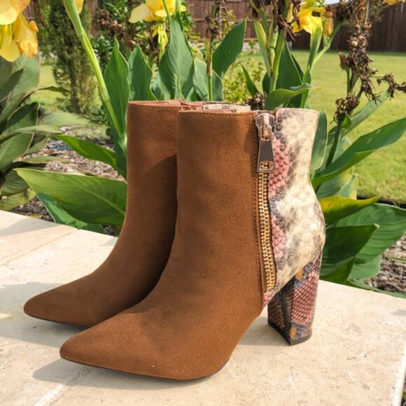 [H417] Brown Suede Snakeskin Boots, Size 37 - Picture 1 of 11
